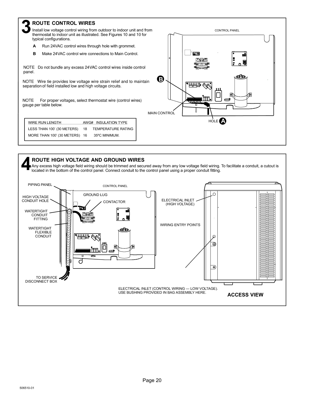 Lennox International Inc 506510-01 installation instructions 3ROUTE Control Wires, 4ROUTE High Voltage and Ground Wires 