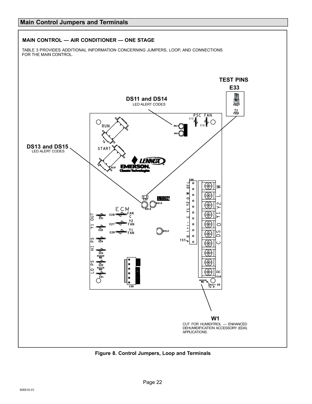 Lennox International Inc 506510-01 installation instructions Main Control Jumpers and Terminals, Main Control AGE 