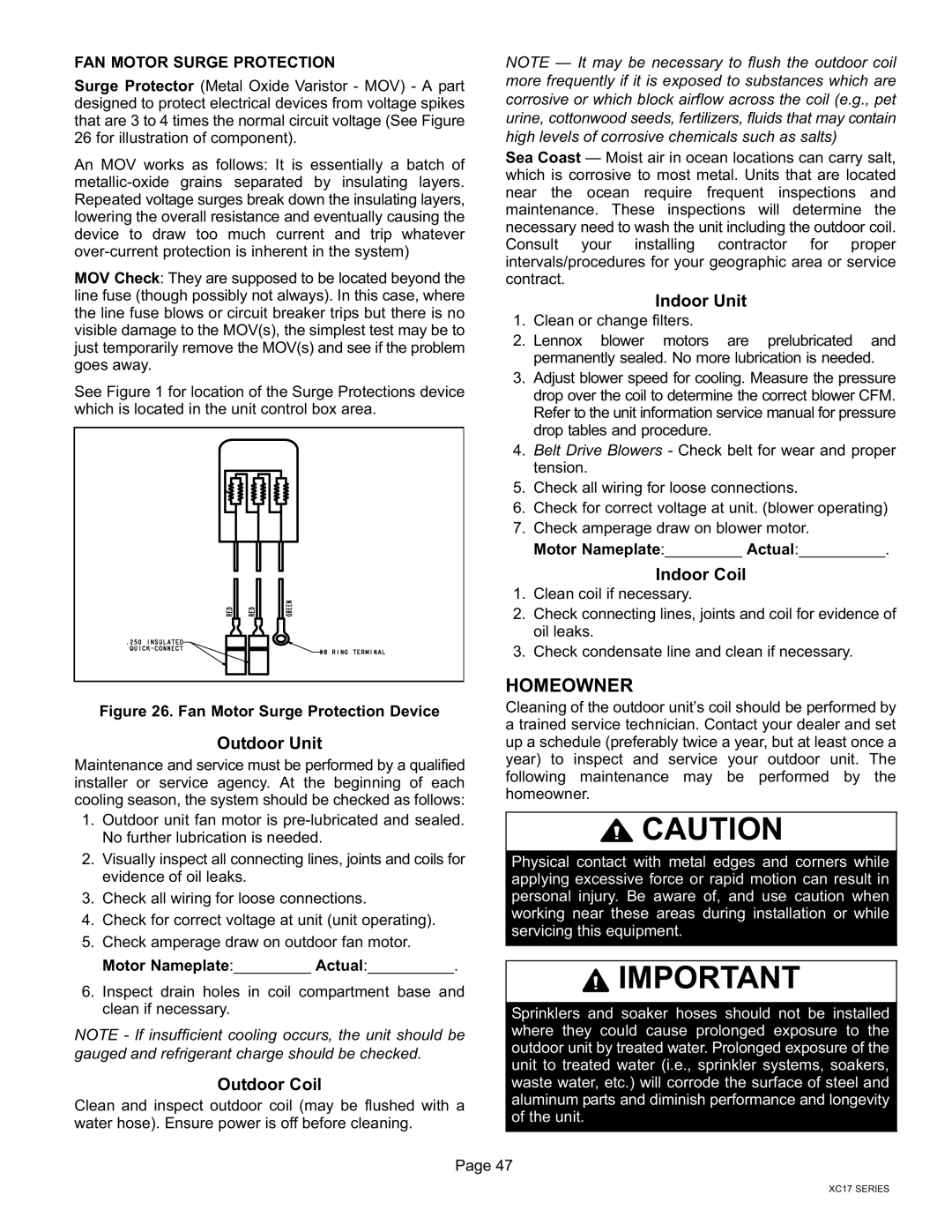 Lennox International Inc Dave Lennox Signature Collection XC17 Air Conditioner, 506510-01 FAN Motor Surge Protection 