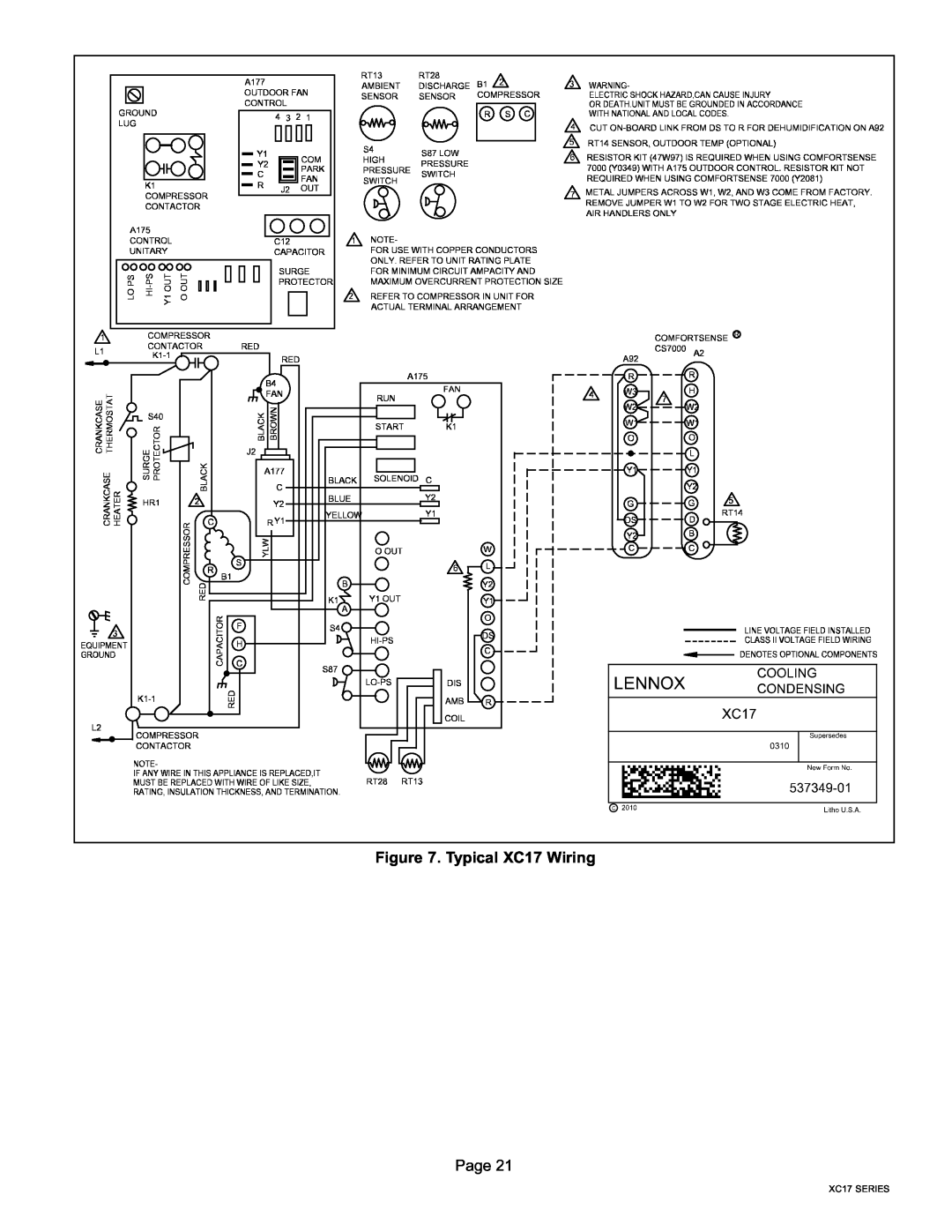 Lennox International Inc Dave Lennox Signature Collection XC17 Air Conditioner Typical XC17 Wiring, Page, XC17 SERIES 