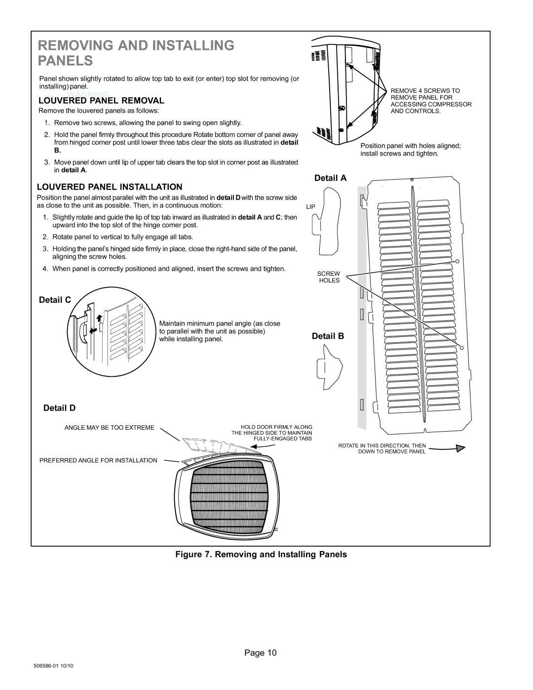 Lennox International Inc 506586-01 Louvered Panel Removal, Louvered Panel Installation, Detail C, Detail D Detail a 