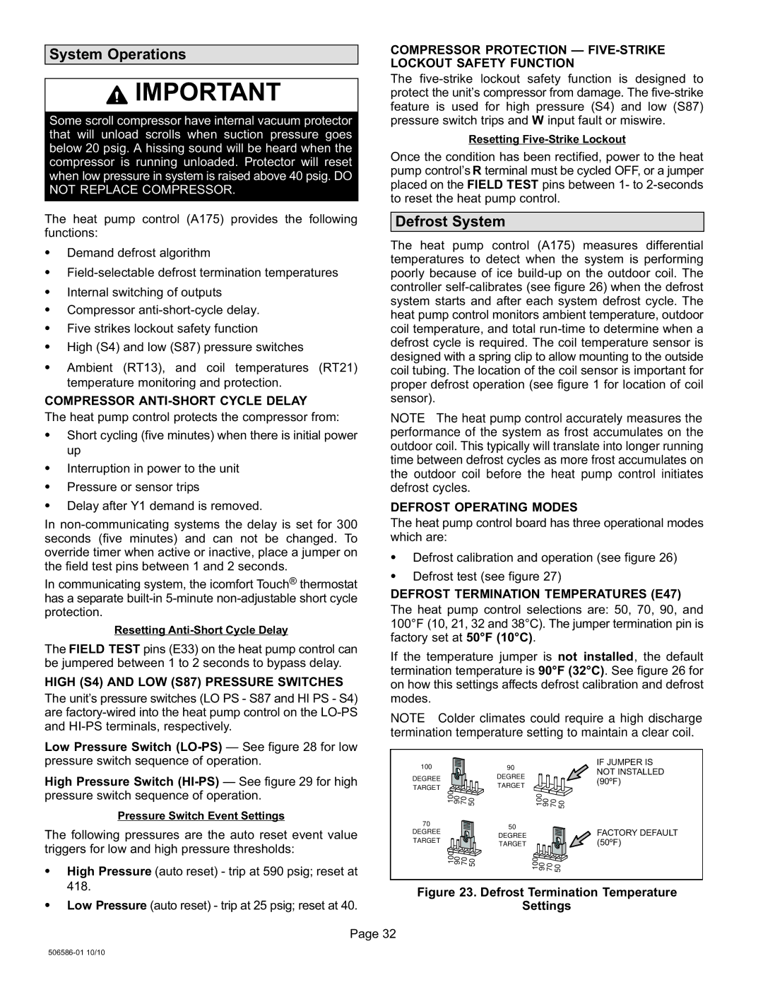 Lennox International Inc 506586-01 installation instructions System Operations, Defrost System 