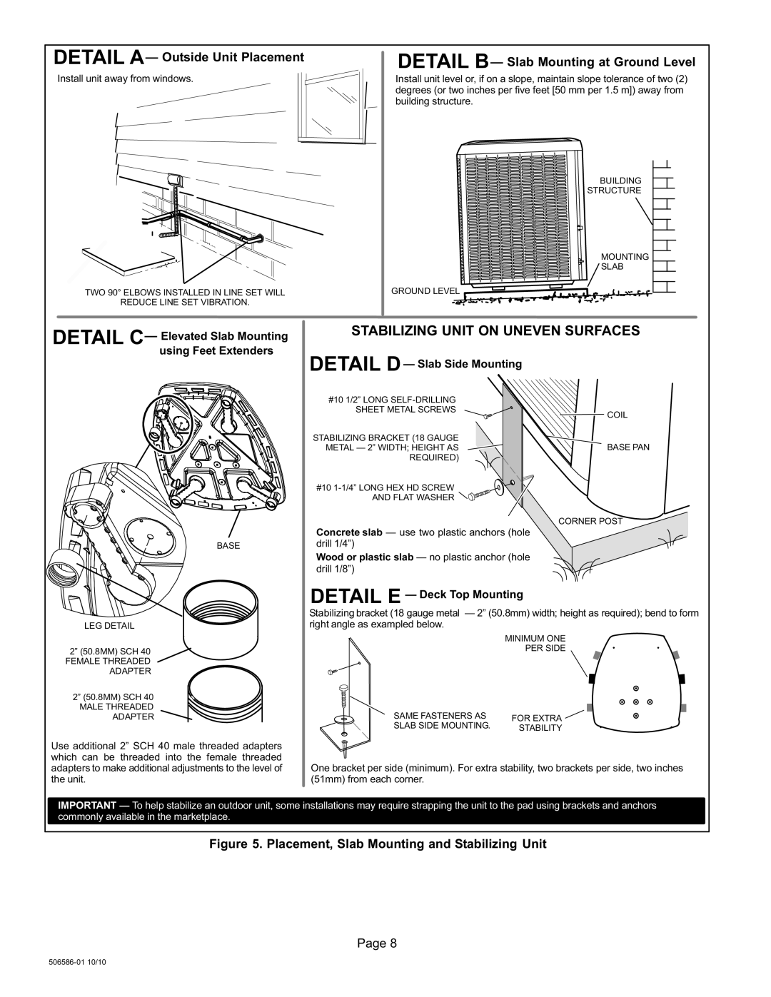 Lennox International Inc 506586-01 Detail a Outside Unit Placement, Placement, Slab Mounting and Stabilizing Unit 