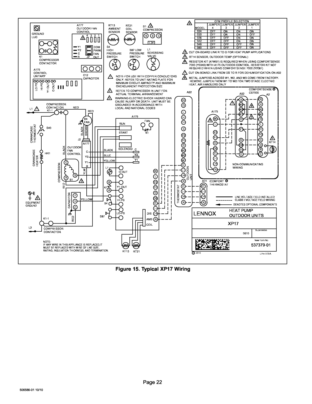 Lennox International Inc 506586-01 installation instructions Typical XP17 Wiring, Page, 506586−01 10/10 