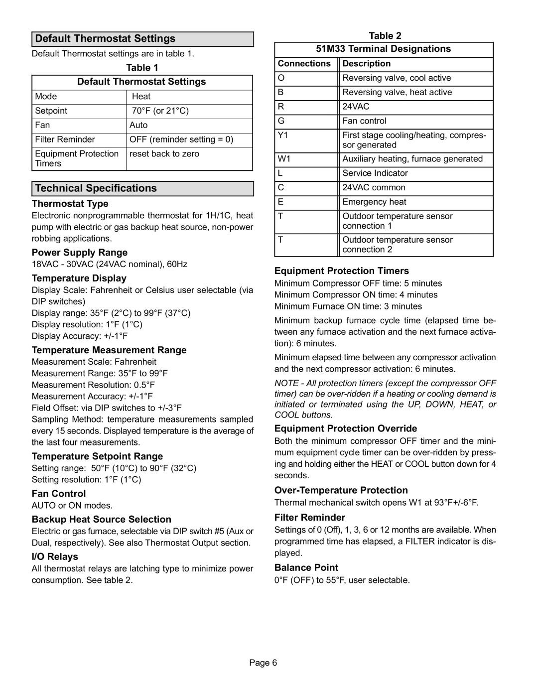 Lennox International Inc 51M32 operation manual Backup Heat Source Selection, 51M33 Terminal Designations, Balance Point 