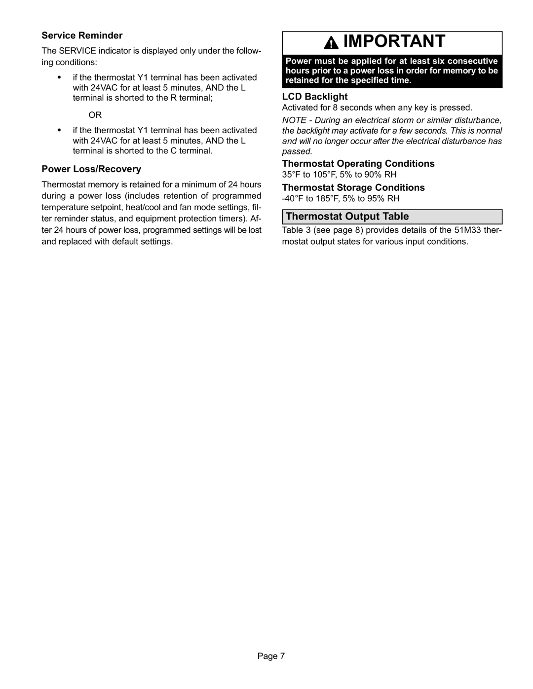 Lennox International Inc 51M32 operation manual Thermostat Output Table 