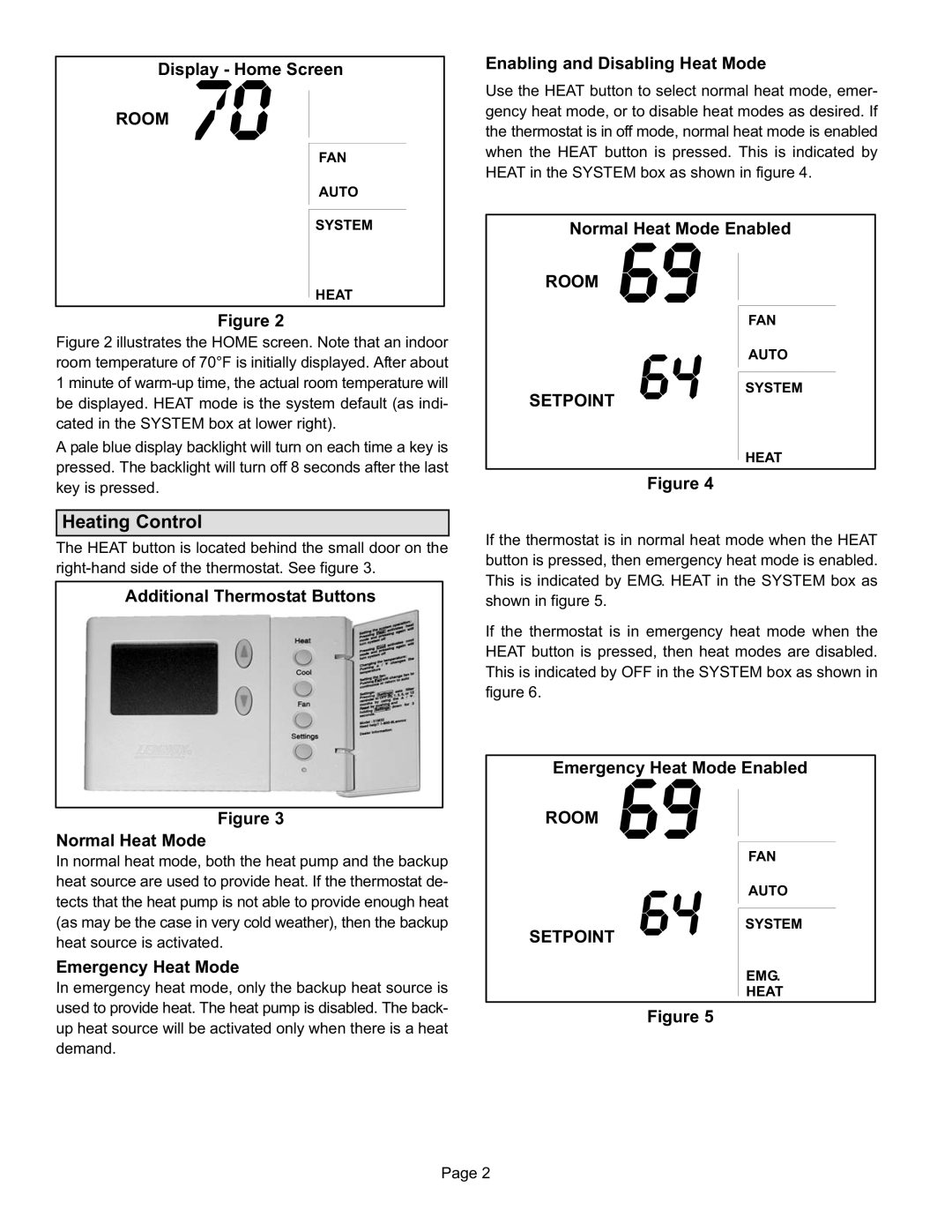 Lennox International Inc 51M32 operation manual Additional Thermostat Buttons Normal Heat Mode, Emergency Heat Mode 