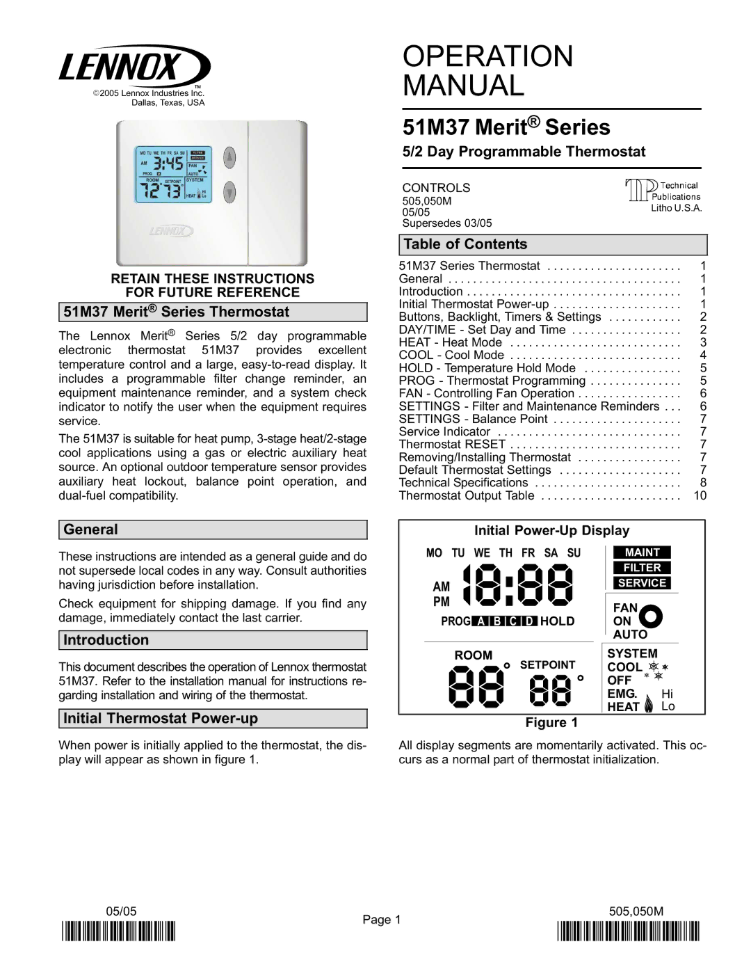 Lennox International Inc operation manual 51M37 Merit Series 