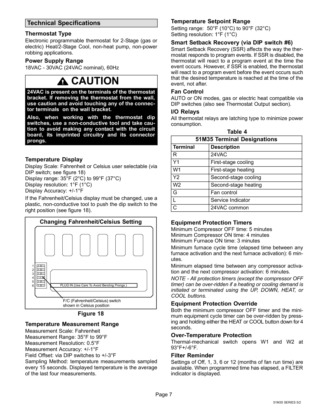 Lennox International Inc 51M37 operation manual Technical Specifications, 51M35 Terminal Designations 