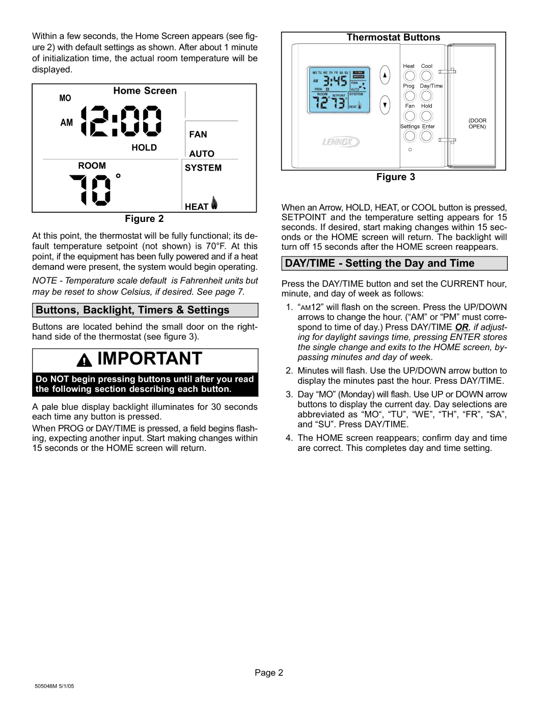 Lennox International Inc 51M37 operation manual 505048M 5/1/05 