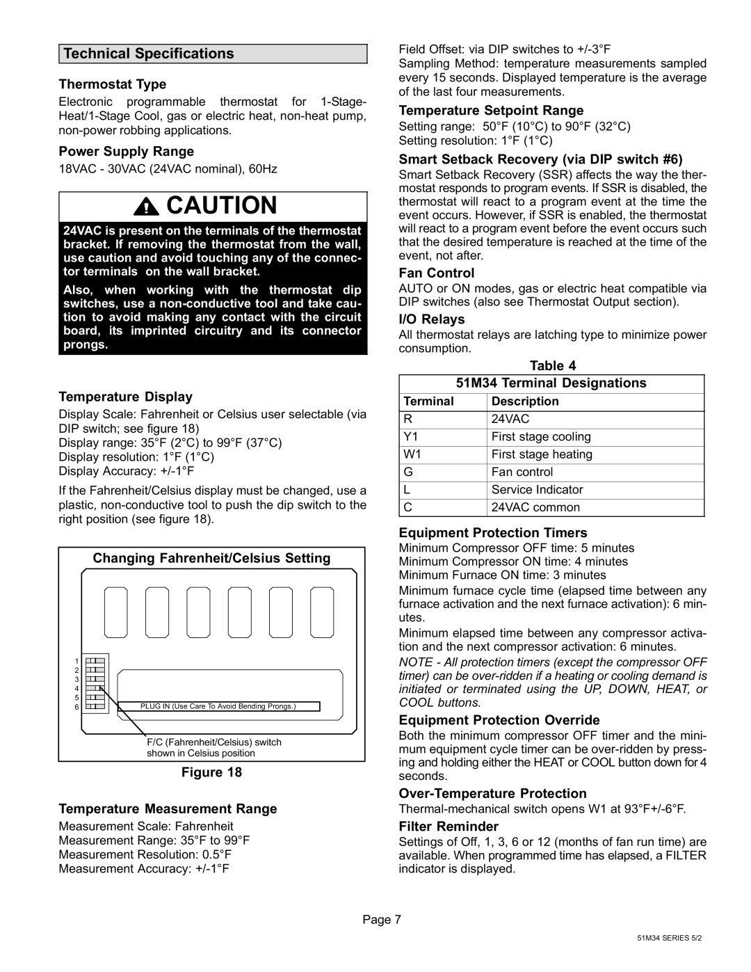 Lennox International Inc 51M37 operation manual Technical Specifications, 51M34 Terminal Designations 