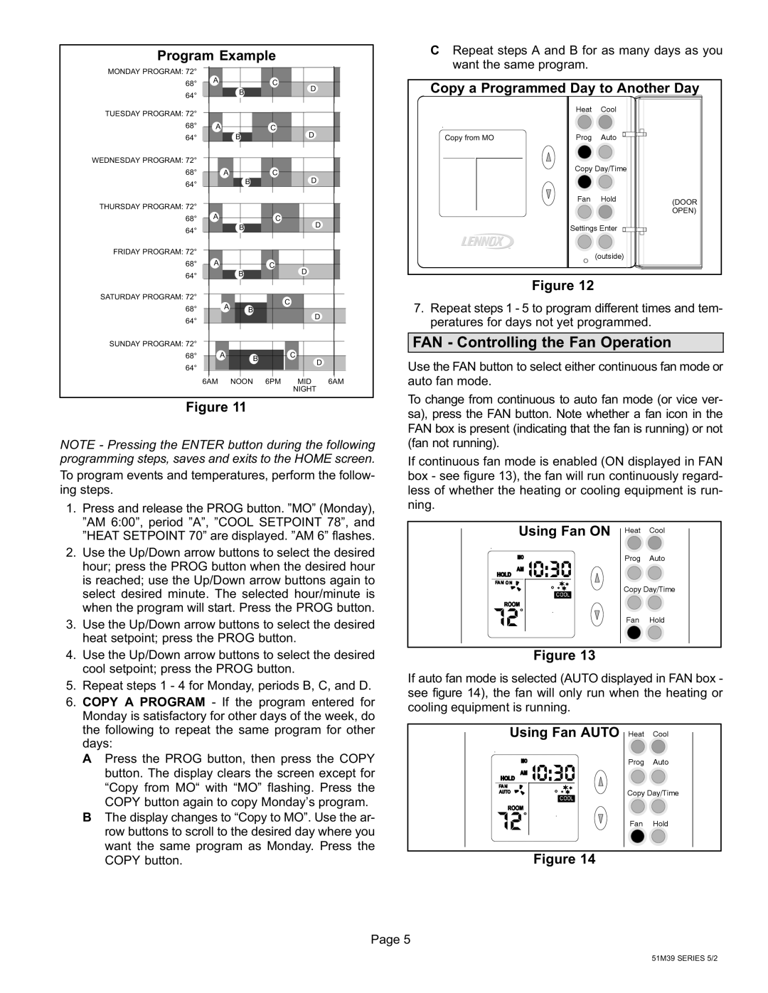 Lennox International Inc 51M37 operation manual Program Example, Copy a Programmed Day to An other Day 