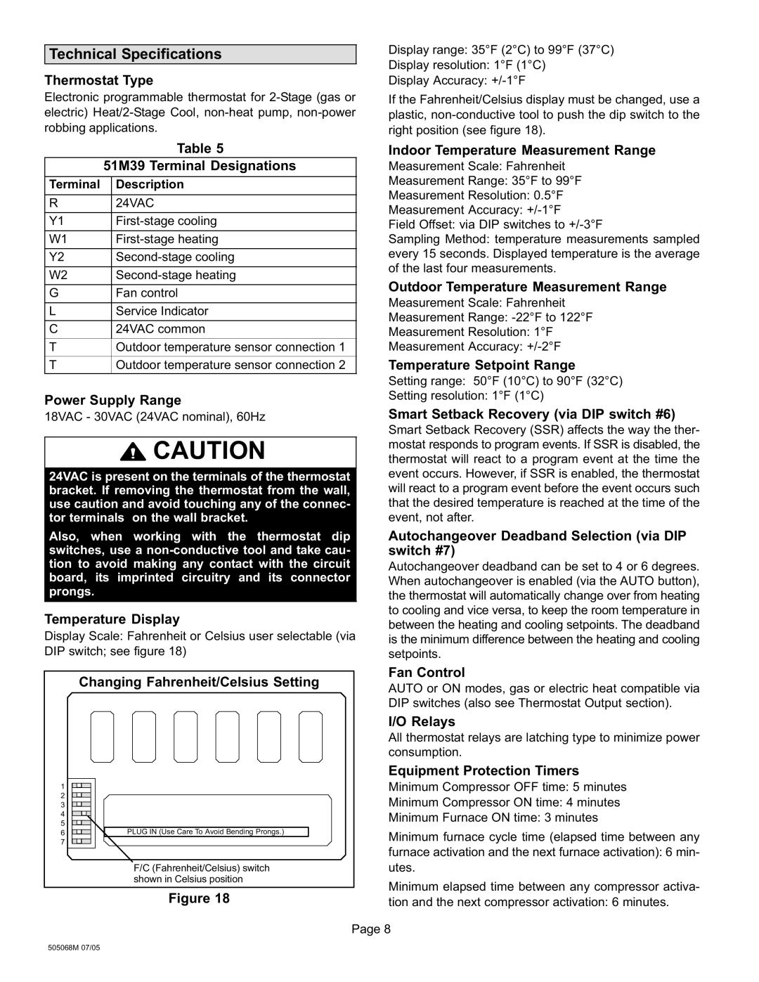 Lennox International Inc 51M37 operation manual 51M39 Terminal Designations, Indoor Temperature Measurement Range 