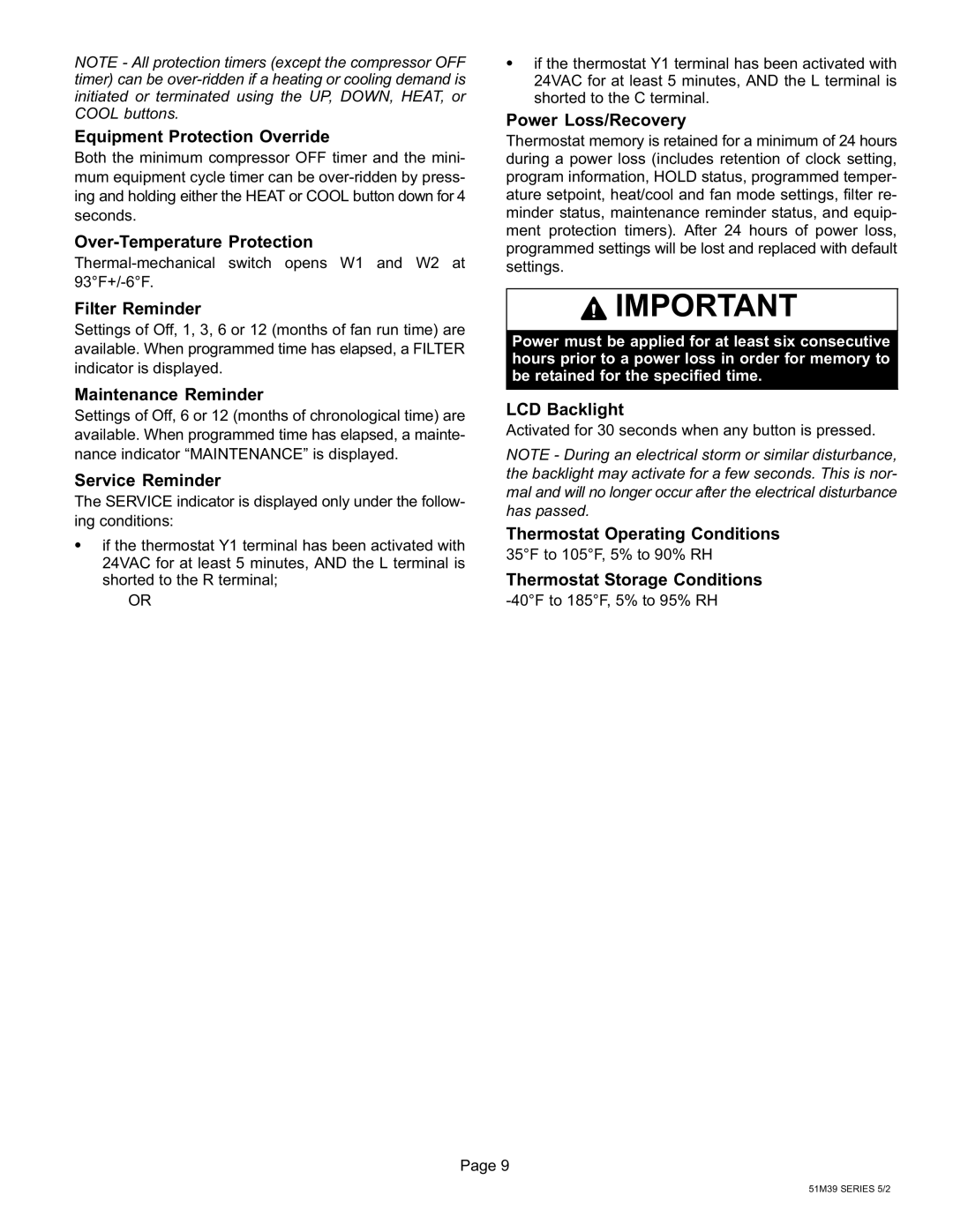 Lennox International Inc 51M37 operation manual Thermal-mechanical switch opens W1 and W2 at 93F+/−6F 