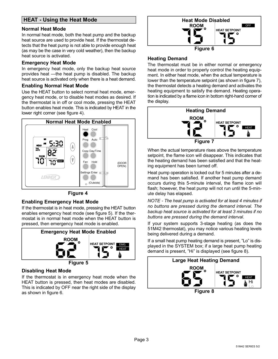 Lennox International Inc 51M37 operation manual Heat − Using the Heat Mode, Large Heat Heating Demand 