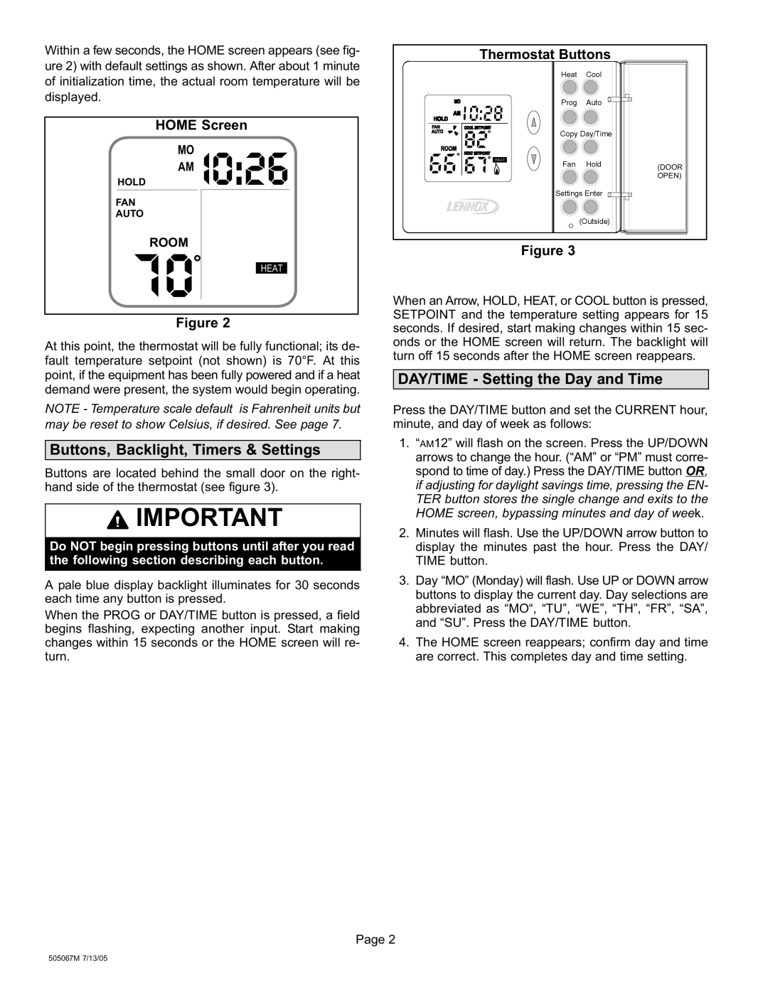 Lennox International Inc 51M37 operation manual Y/TIME button 