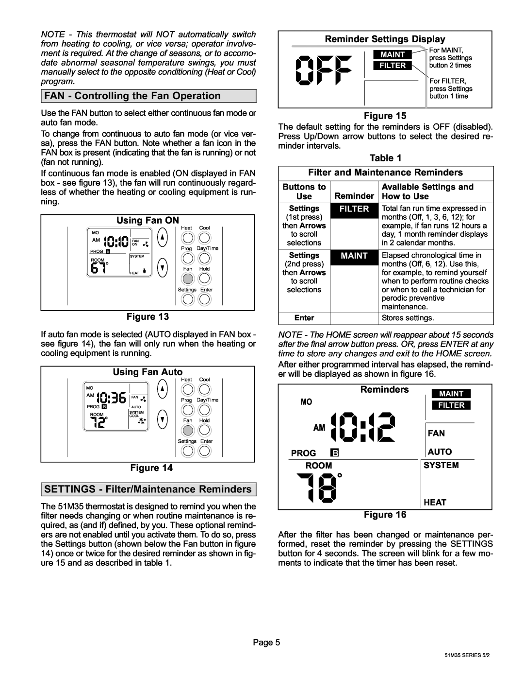 Lennox International Inc 51M37 operation manual Pm, PM I0 36 FAN, FAN − Controlling the Fan Operation, Reminders 