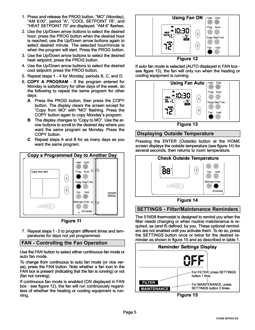 Lennox International Inc 51M37 operation manual i0, FAN − Controlling the Fan Operation, Displaying Outside Temperature 