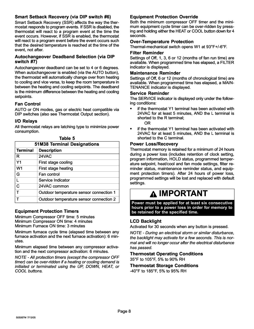 Lennox International Inc 51M37 operation manual Smart Setback Recovery via DIP switch #6 