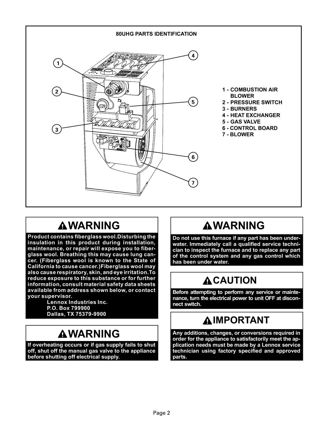 Lennox International Inc 80UHG manual 