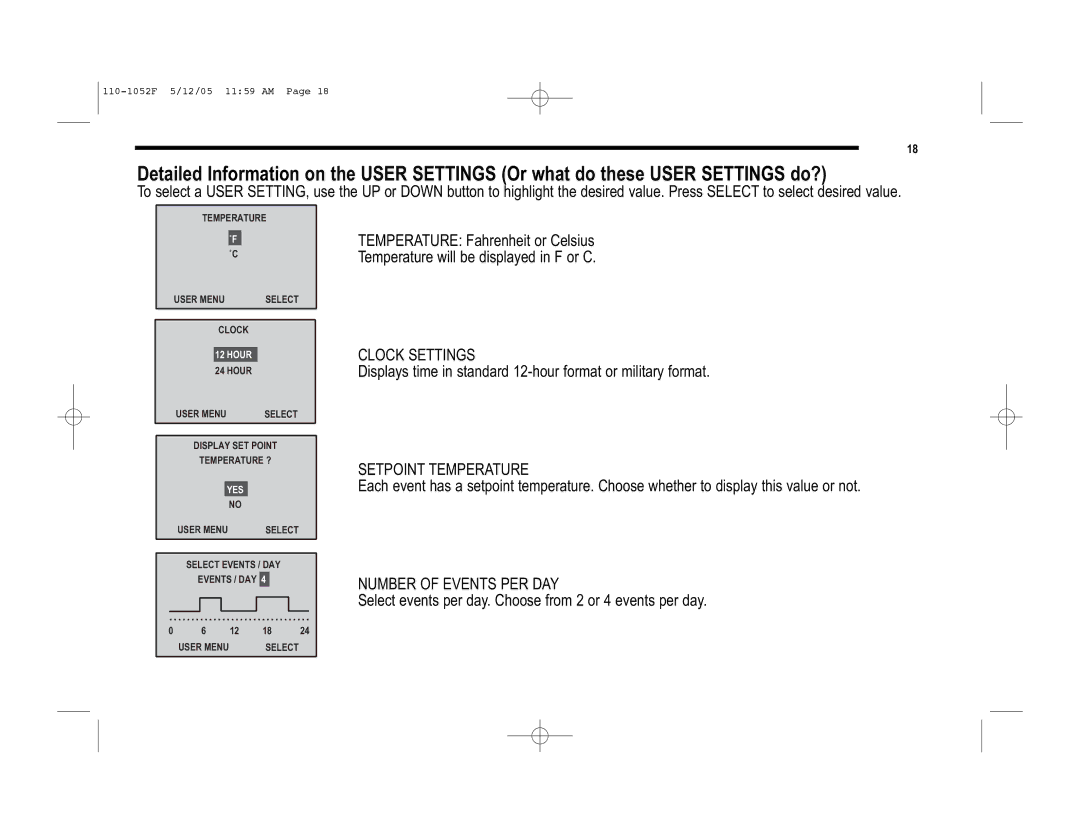 Lennox International Inc 81M28, 81M27, 81M26 user manual Clock Settings, Setpoint Temperature, Number of Events PER DAY 