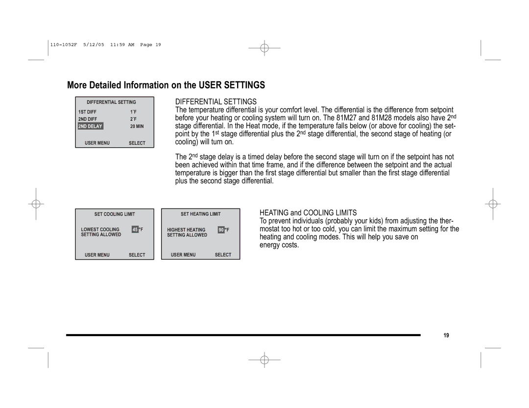 Lennox International Inc 81M27, 81M28, 81M26 More Detailed Information on the User Settings, Differential Settings 