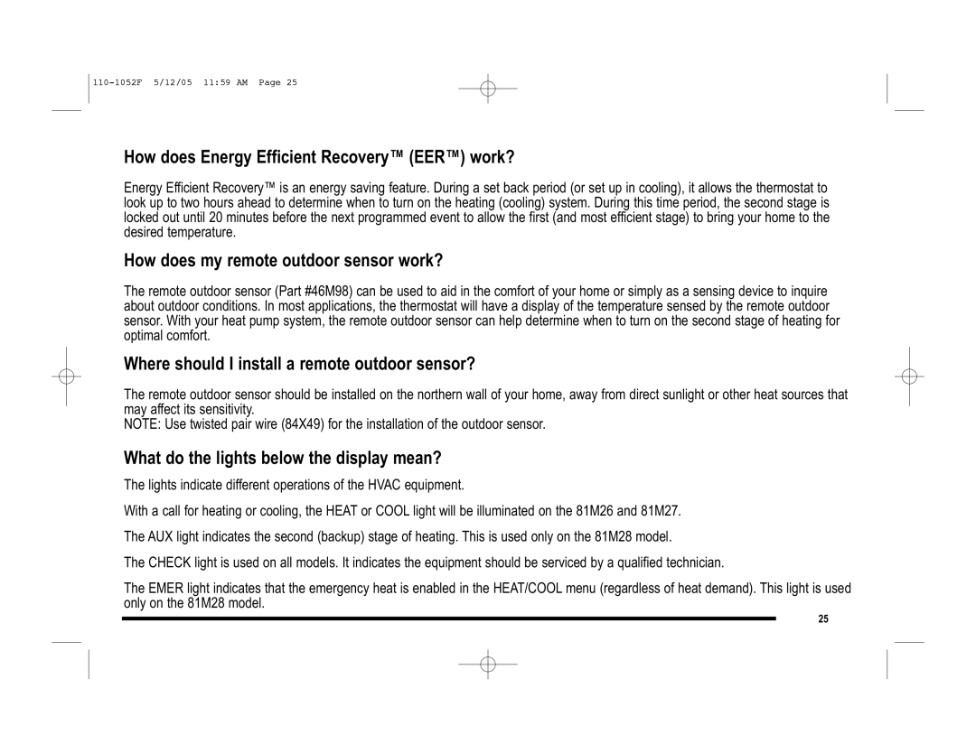 Lennox International Inc 81M27 How does Energy Efficient Recovery EER work?, How does my remote outdoor sensor work? 