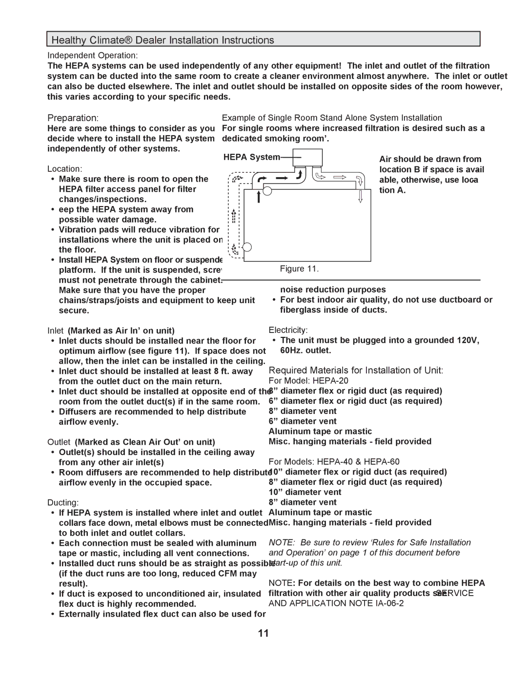 Lennox International Inc 504, 887M Independent Operation, Example of Single Room Stand Alone System Installation 