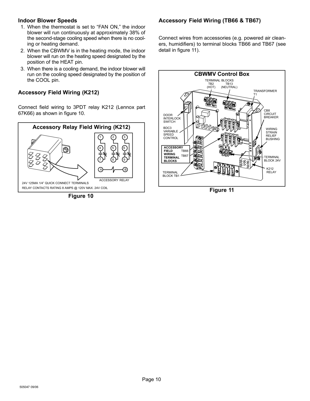 Lennox International Inc AIR HANDLERS Indoor Blower Speeds, Accessory Field Wiring K212, Accessory Relay Field Wiring K212 