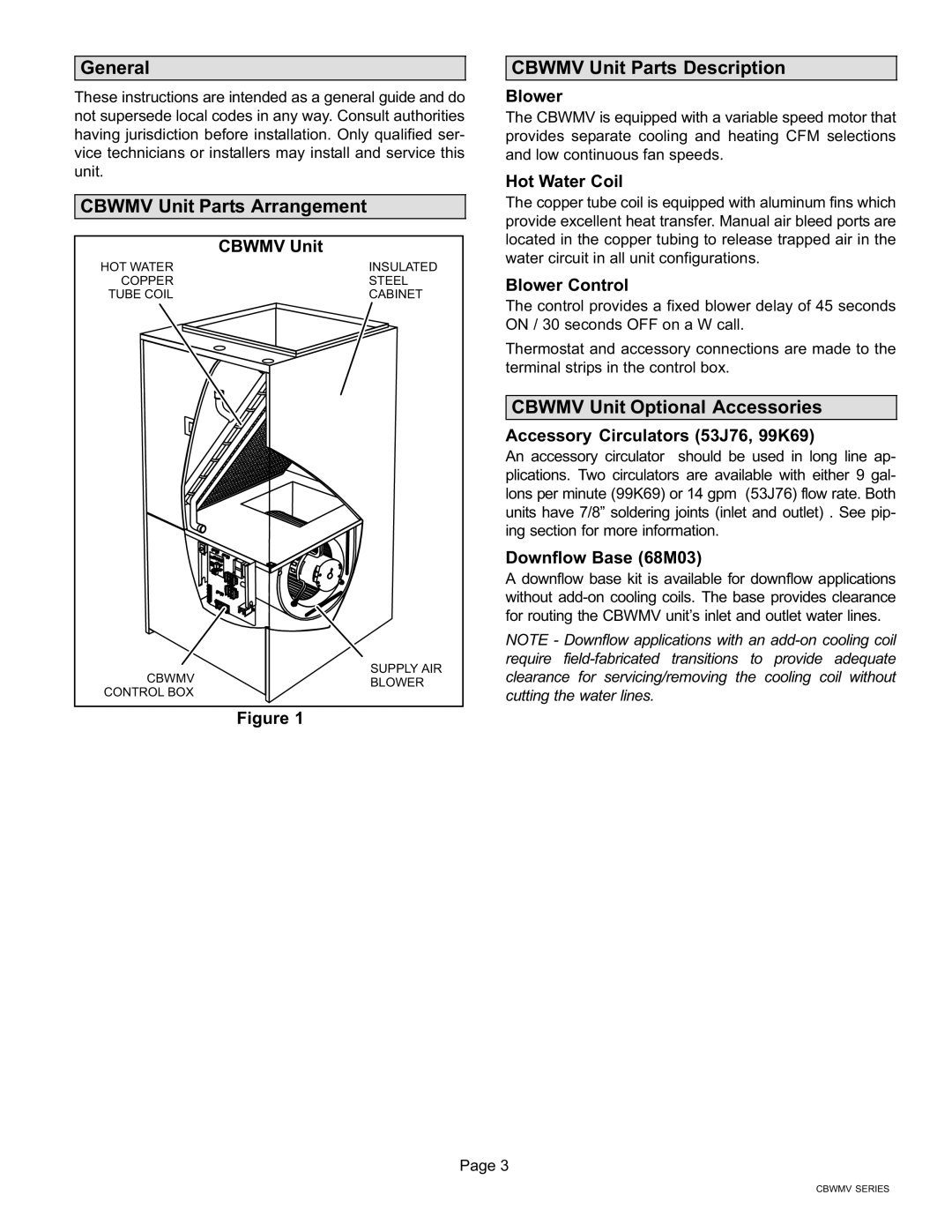 Lennox International Inc CBWMV, AIR HANDLERS General, Cbwmv Unit Parts Arrangement, Cbwmv Unit Parts Description 