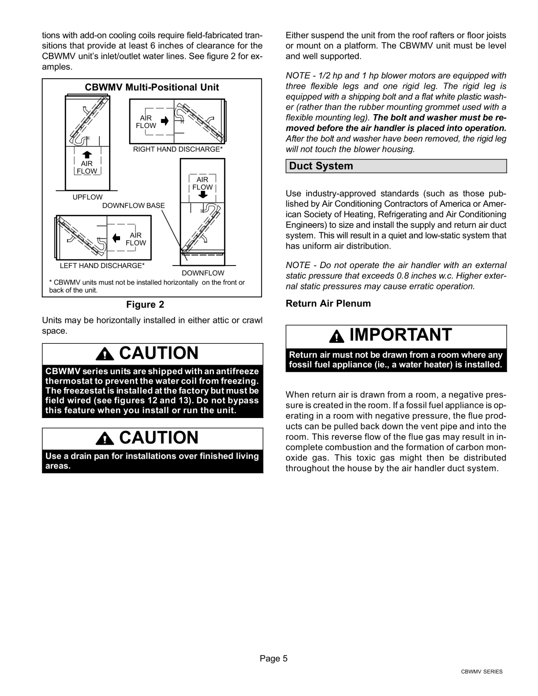 Lennox International Inc CBWMV, AIR HANDLERS Duct System, Cbwmv Multi−Positional Unit, Return Air Plenum 