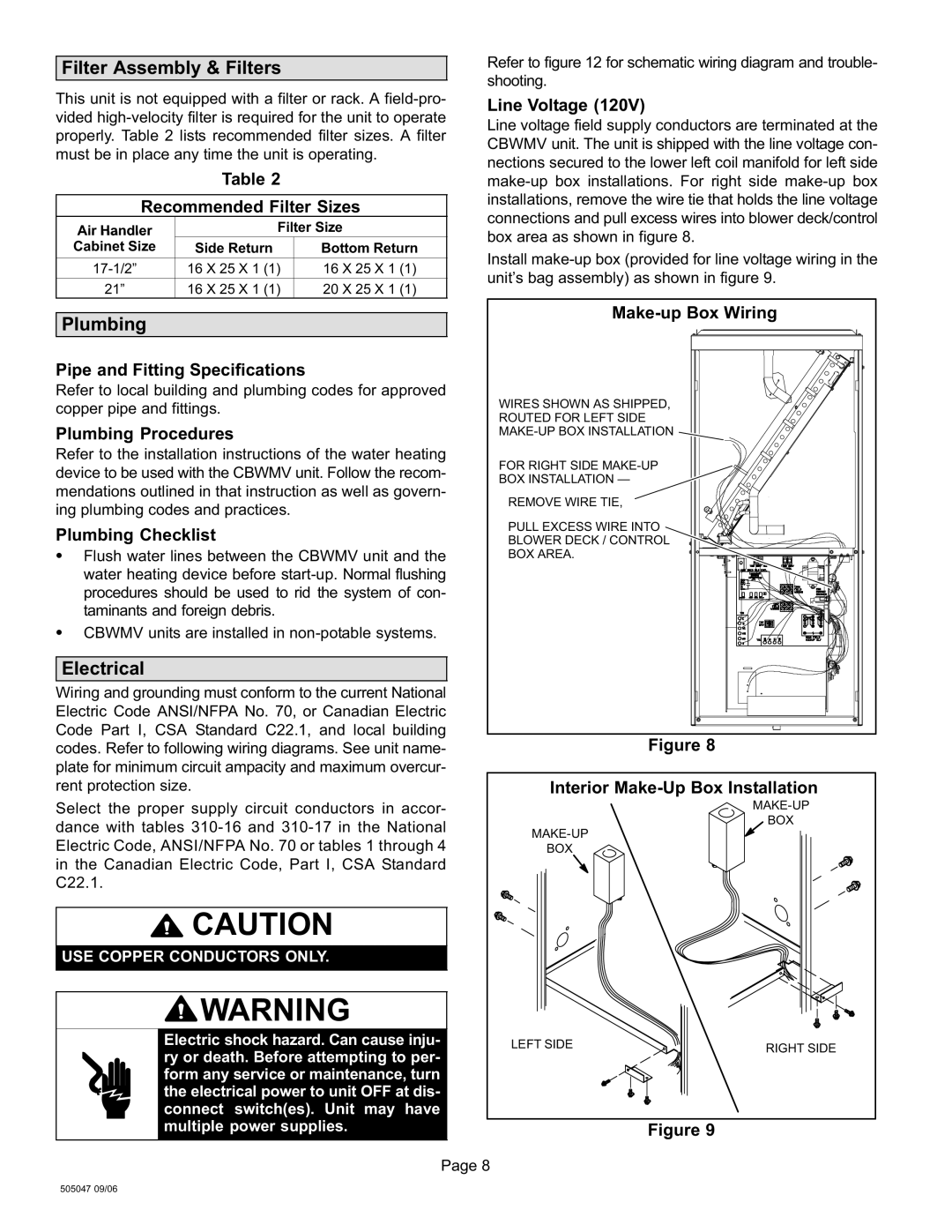 Lennox International Inc AIR HANDLERS, CBWMV installation instructions Filter Assembly & Filters, Plumbing, Electrical 