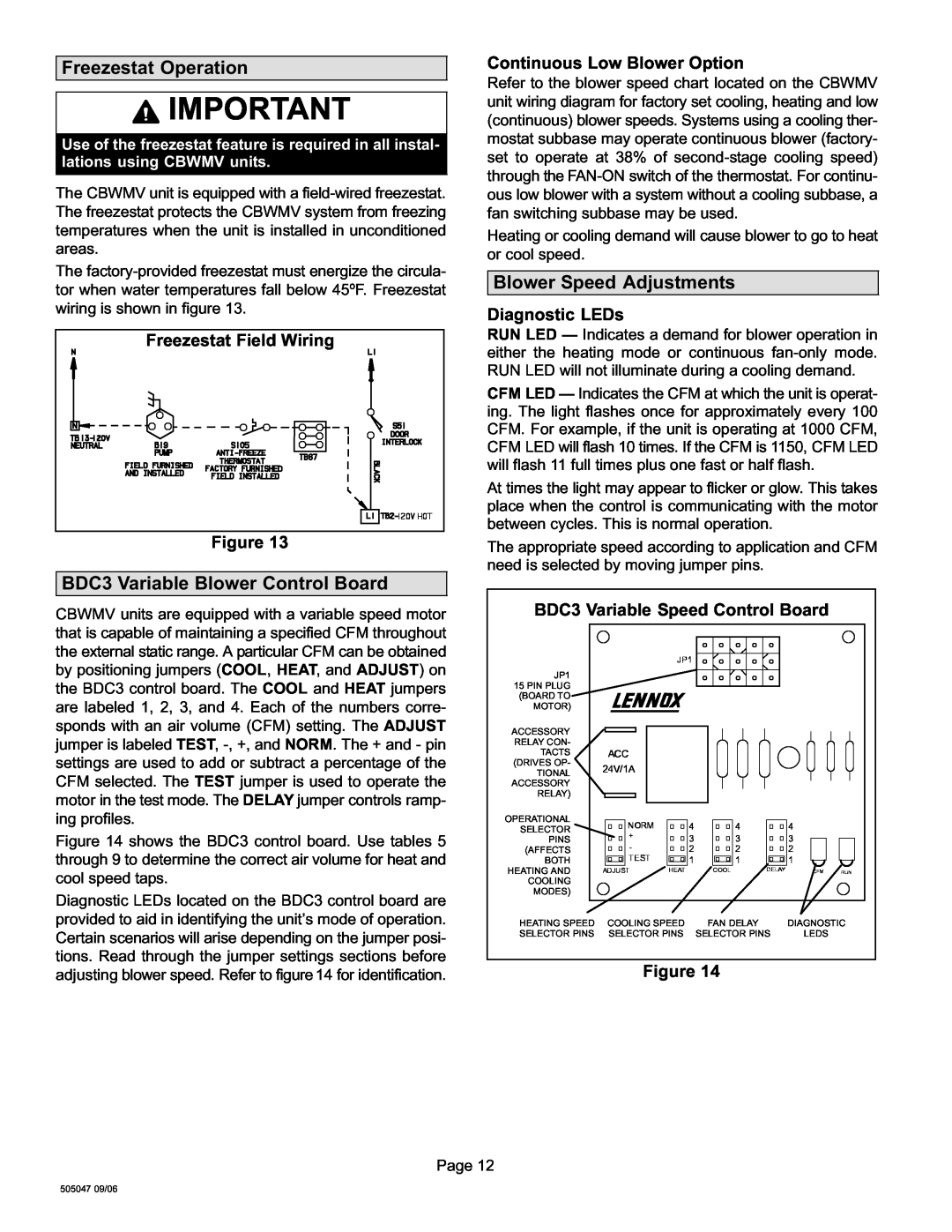 Lennox International Inc AIR HANDLERS Freezestat Operation, BDC3 Variable Blower Control Board, Blower Speed Adjustments 