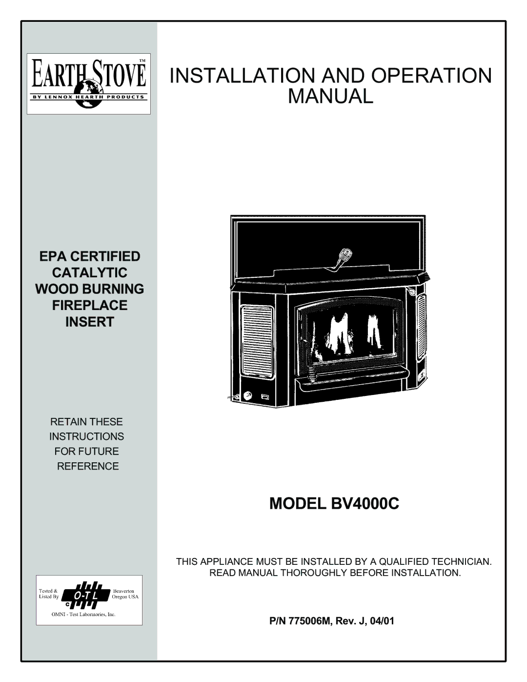 Lennox International Inc BV4000C operation manual Installation and Operation Manual 