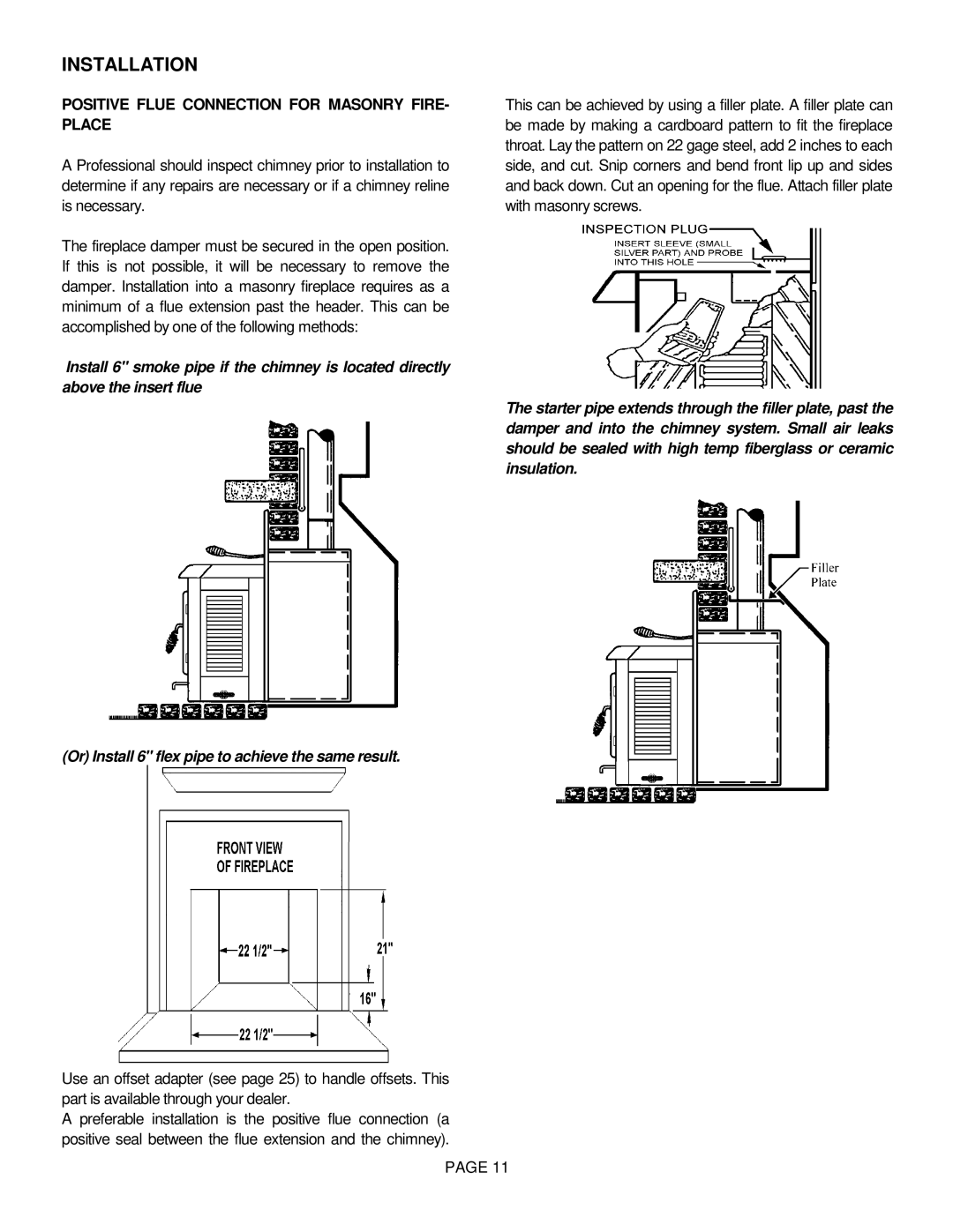 Lennox International Inc BV4000C operation manual Positive Flue Connection for Masonry FIRE- Place 