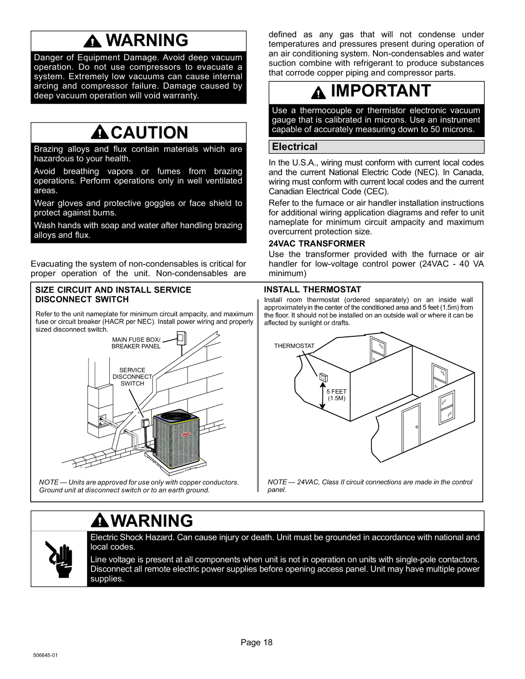 Lennox International Inc CONDENSING UNITS, Merit Series 14ACX Units installation instructions Electrical, 24VAC Transformer 