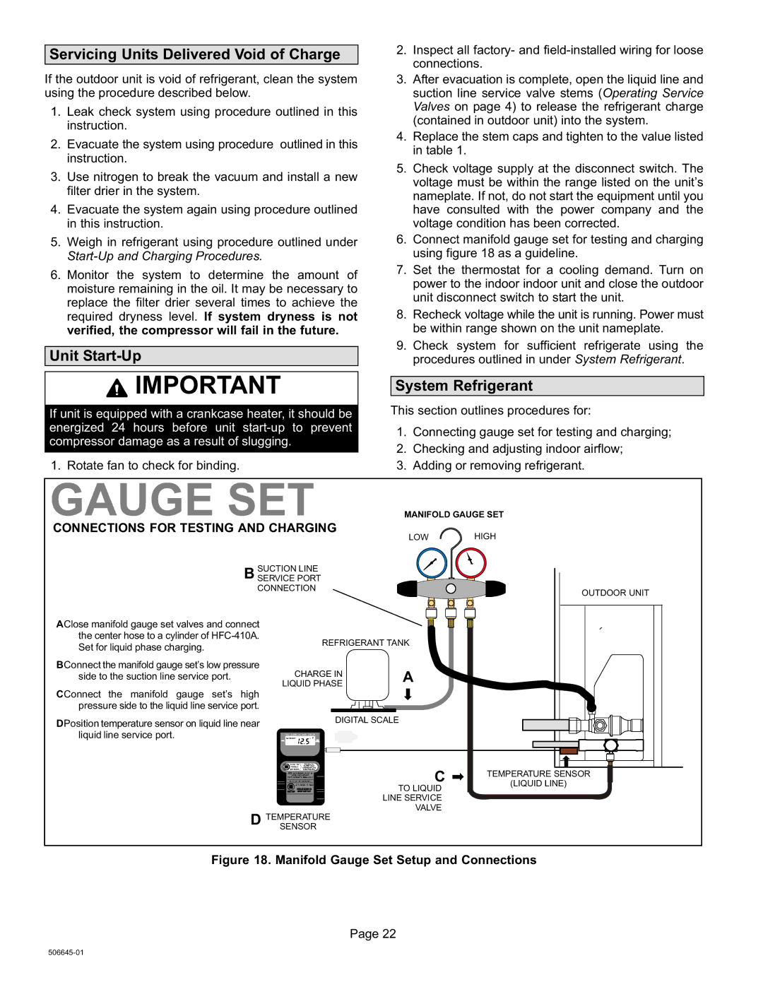 Lennox International Inc CONDENSING UNITS Servicing Units Delivered Void of Charge, Unit Start−Up, System Refrigerant 