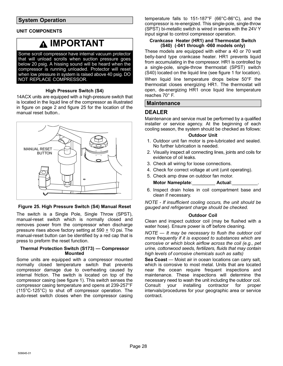 Lennox International Inc CONDENSING UNITS, Merit Series 14ACX Units System Operation, Maintenance, Unit Components 