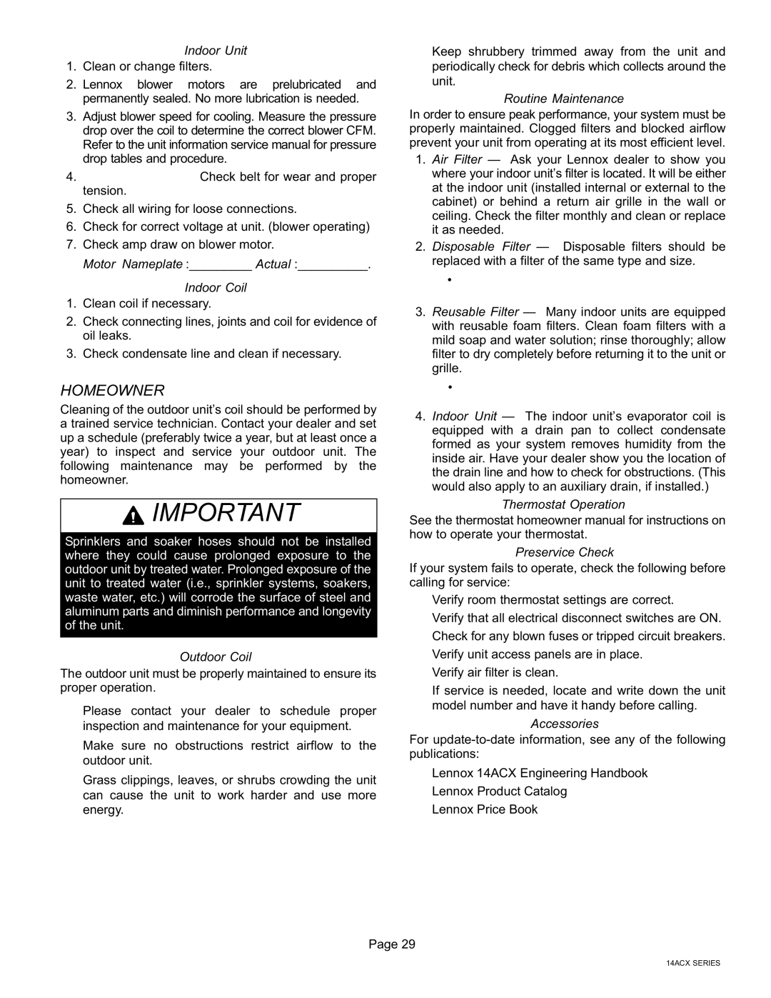 Lennox International Inc Merit Series 14ACX Units, CONDENSING UNITS installation instructions Homeowner 