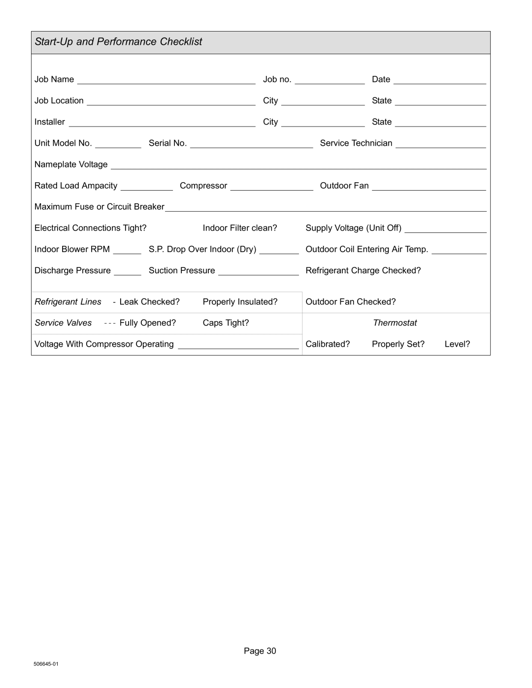 Lennox International Inc CONDENSING UNITS, Merit Series 14ACX Units Start−Up and Performance Checklist 