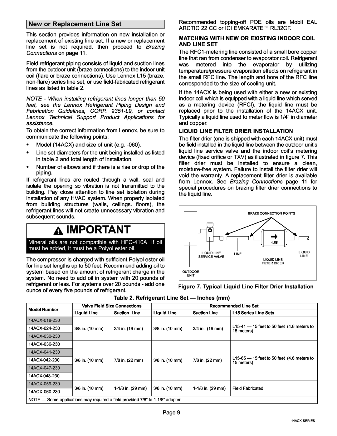 Lennox International Inc Merit Series 14ACX Units, CONDENSING UNITS installation instructions New or Replacement Line Set 