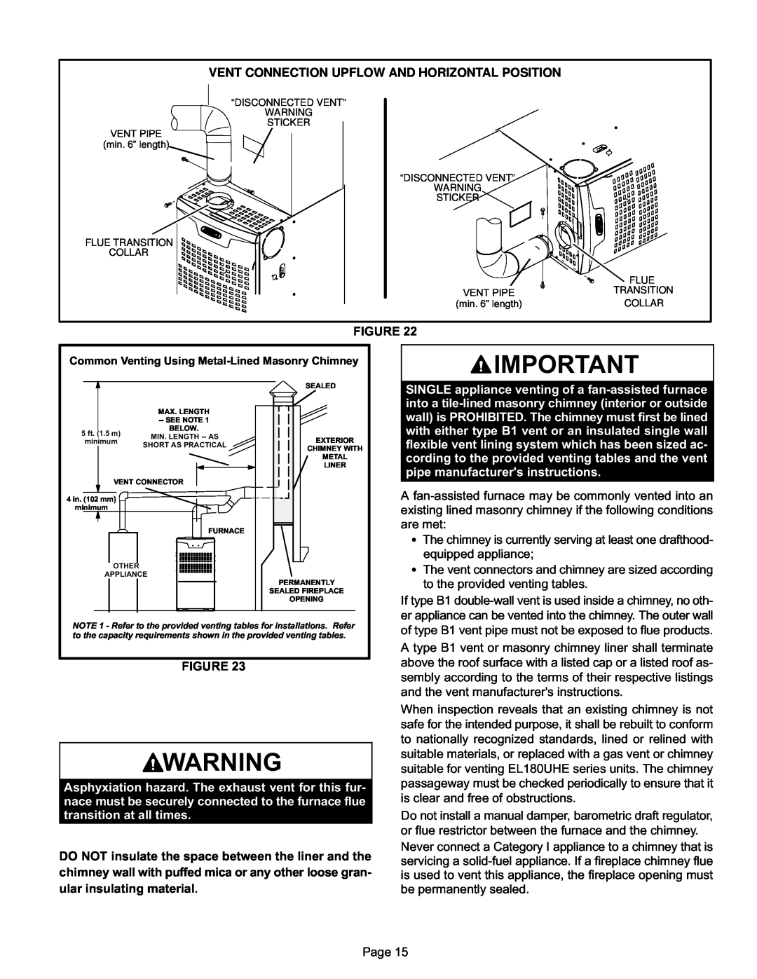 Lennox International Inc EL180UHE installation instructions Vent Connection Upflow And Horizontal Position 