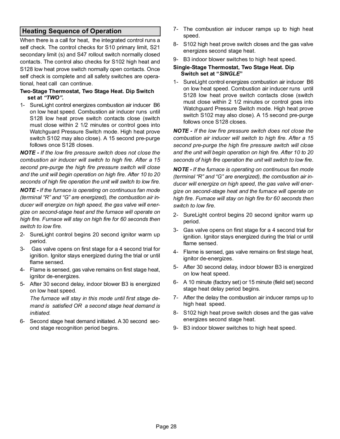 Lennox International Inc EL280DF installation instructions Heating Sequence of Operation 