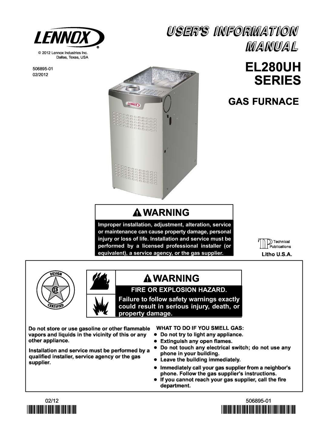 Lennox International Inc Elite Series Gas Furnace Upflow/Horizontal Air Discharge installation instructions 2P0212 
