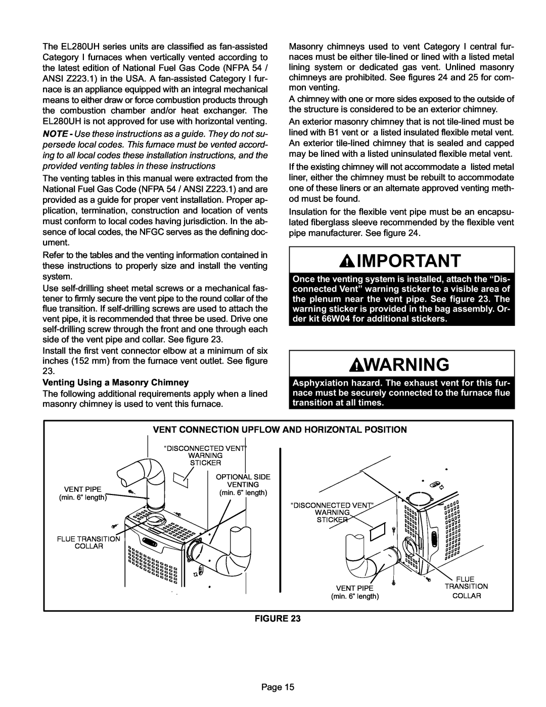 Lennox International Inc Elite Series Gas Furnace Upflow/Horizontal Air Discharge, EL280UH installation instructions 