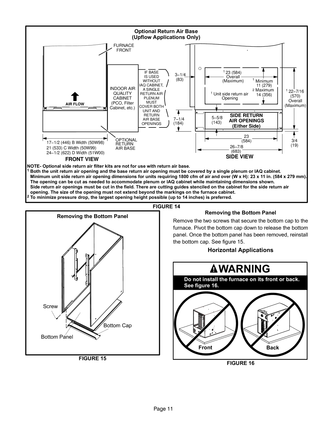 Lennox International Inc Elite Series Gas Furnace, EL296UHE Optional Return Air Base Upflow Applications Only, FrontBack 