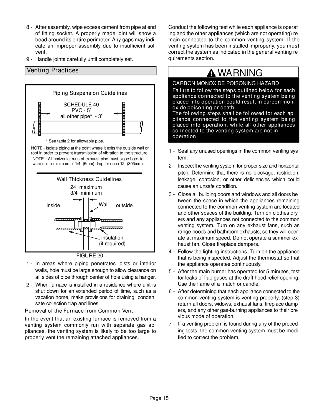 Lennox International Inc Elite Series Gas Furnace, EL296UHE Venting Practices, Piping Suspension Guidelines 