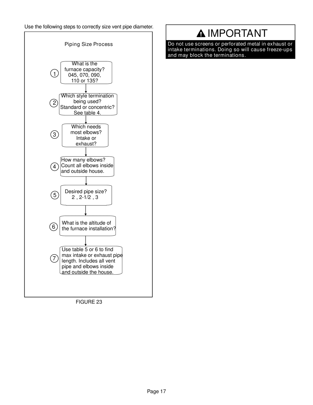 Lennox International Inc Elite Series Gas Furnace, EL296UHE installation instructions Piping Size Process 