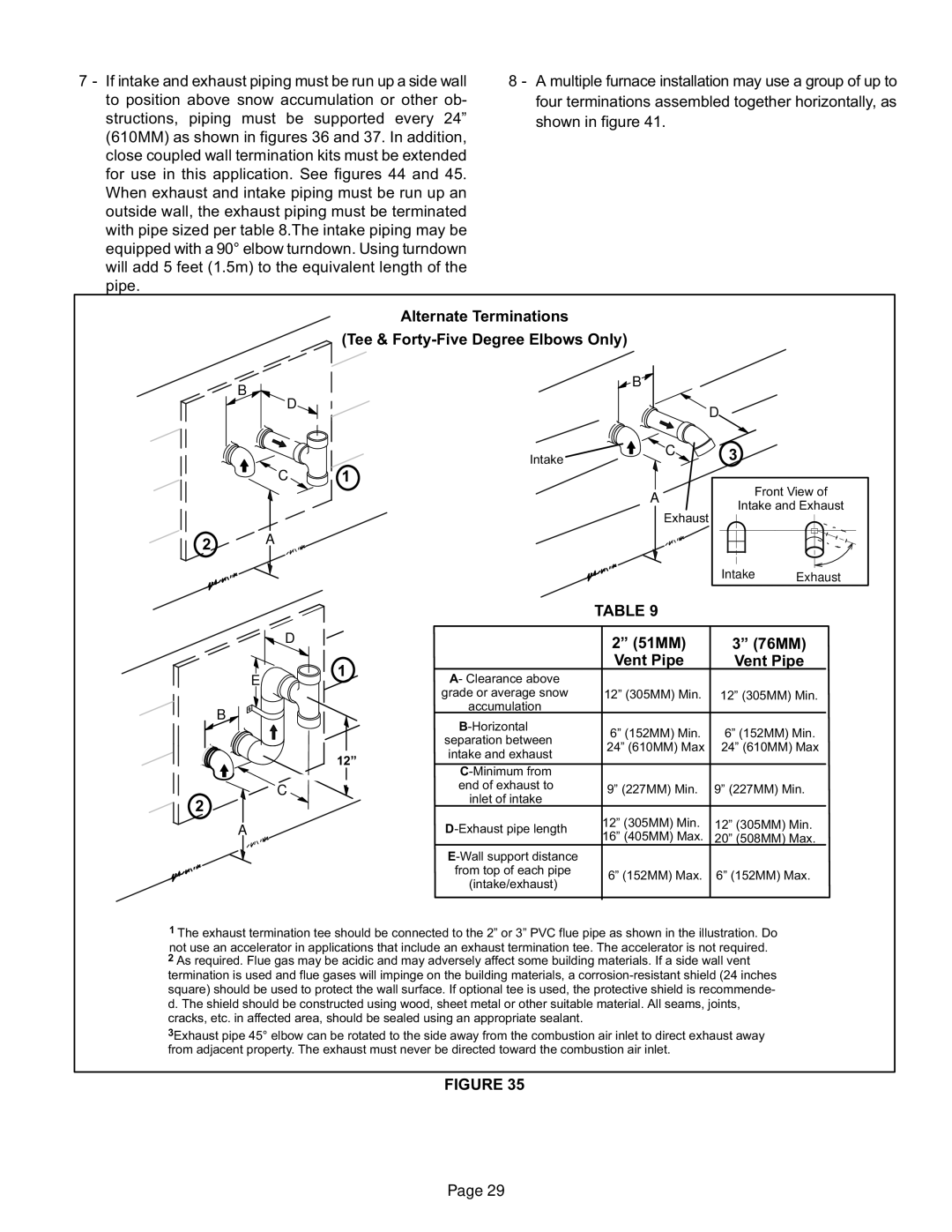 Lennox International Inc Elite Series Gas Furnace Alternate Terminations Tee & Forty-Five Degree Elbows Only, 51MM 76MM 