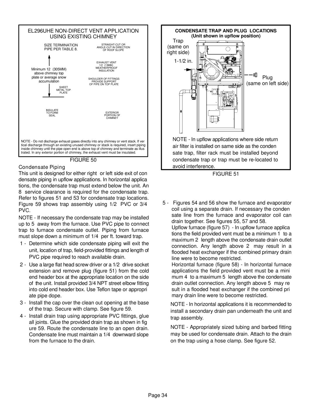 Lennox International Inc EL296UHE NON-DIRECT Vent Application Using Existing Chimney, Condensate Piping 